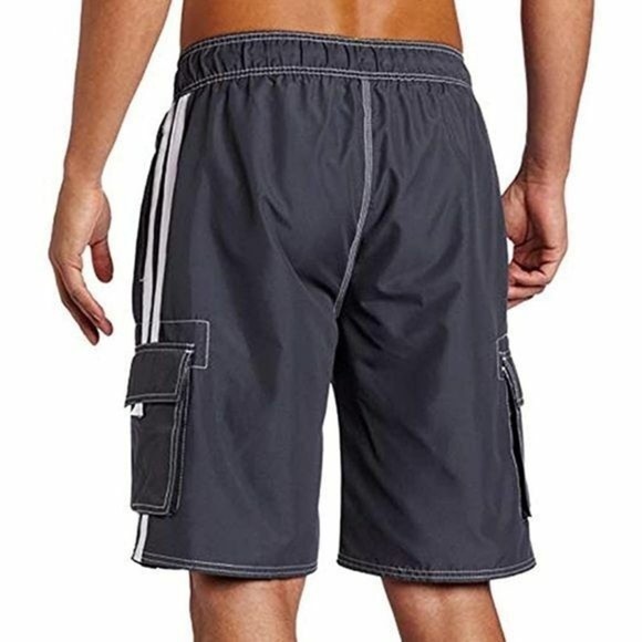 Men Quick Dry Lined Swim Trunks Gray Sz L Stripes Shorts Kanu Surf - Picture 2 of 13